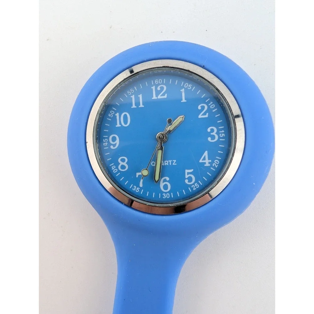 Silicone Nurse Watch Fob Pocket Brooch Washable- New Battery Blue